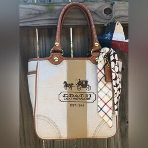Authentic Coach Bleecker Heritage Canvas Leather Tote